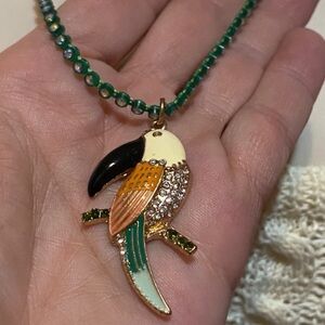 Vintage Enamel Rhinestone Toucan 26 inch Long Necklace